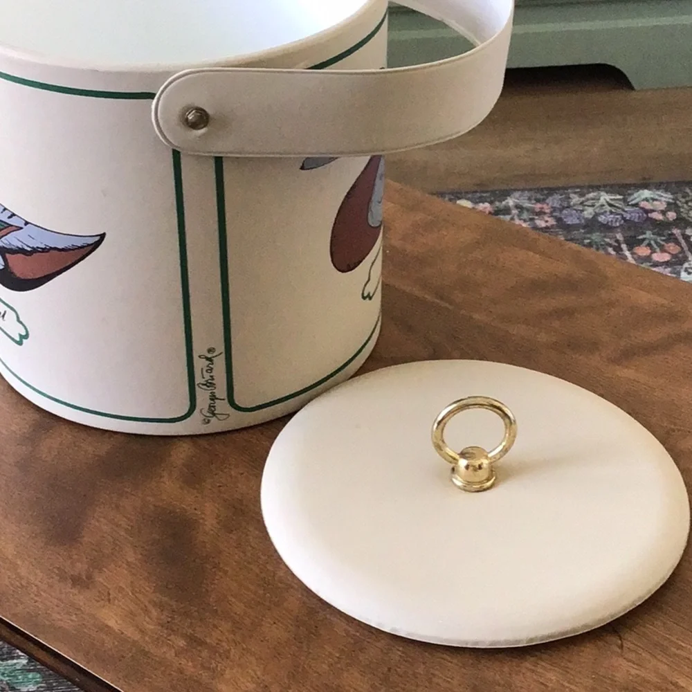 Vintage Georges Briard Green-winged Teal duck vinyl ice bucket from the 1970s.